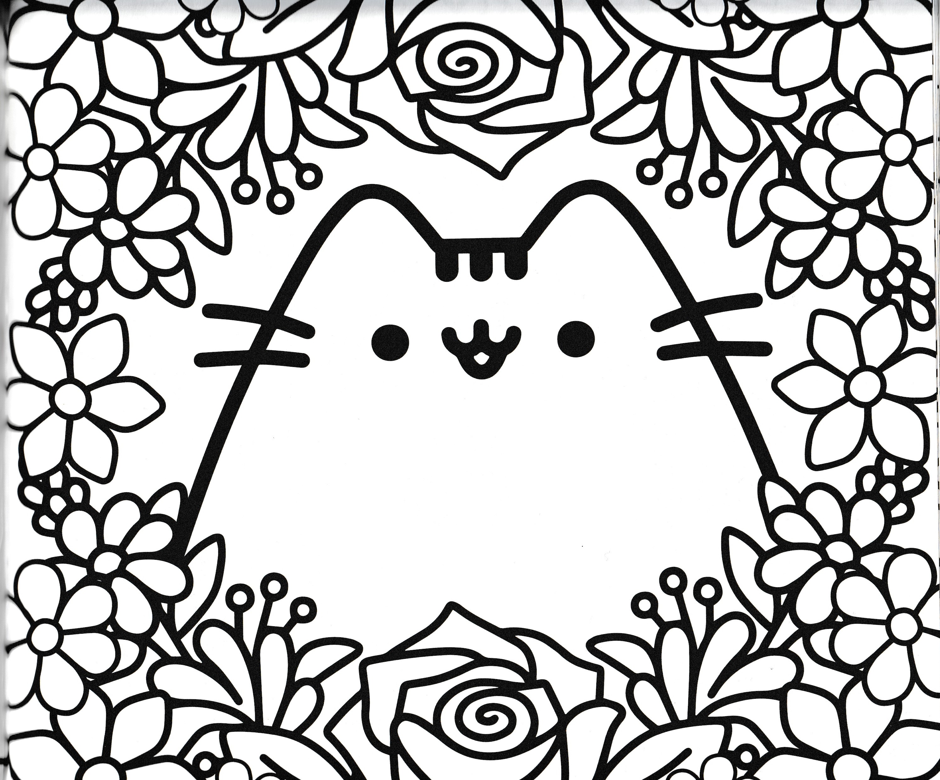 Colouring page: Cat in flowers